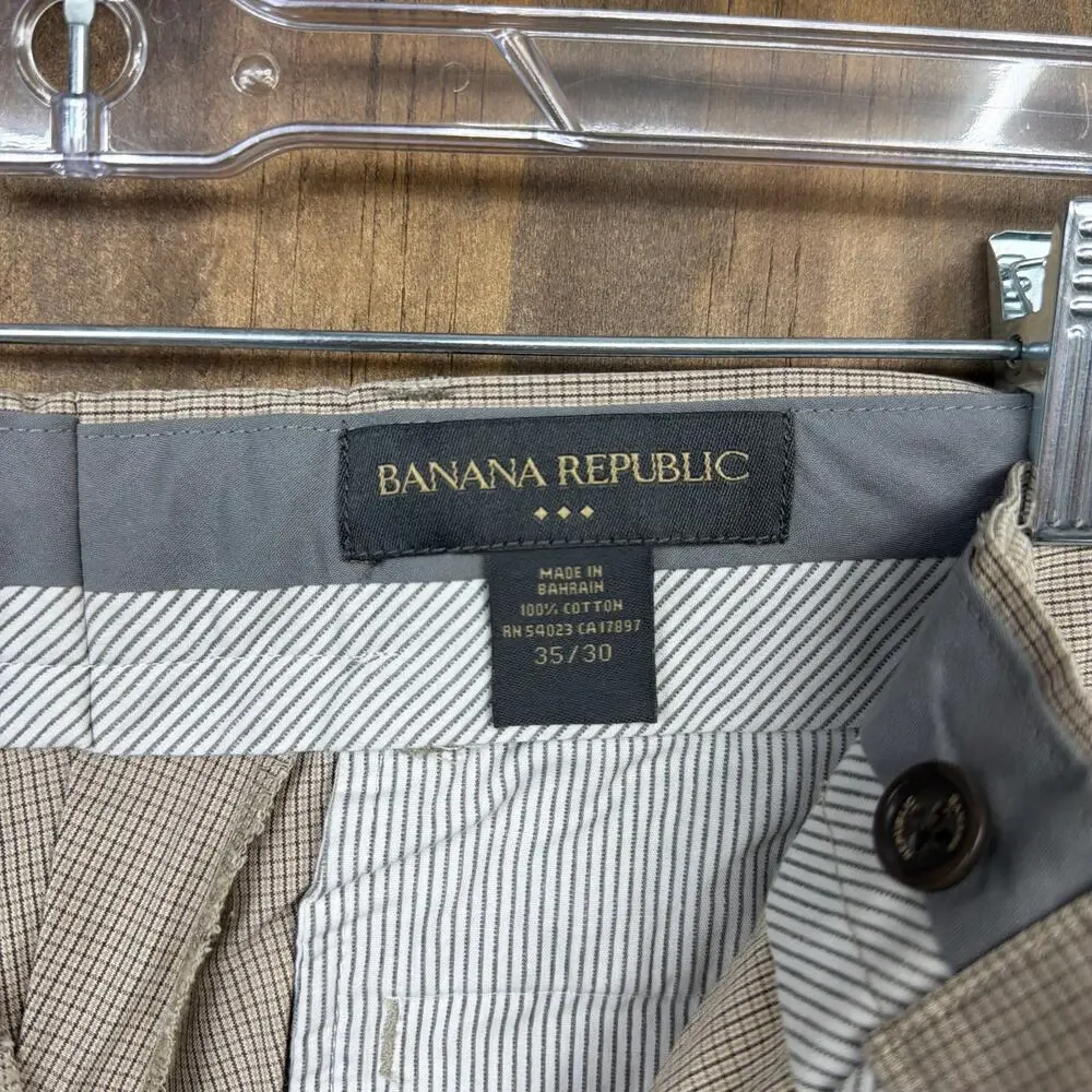 Banana Republic Mens Pants Tan Brown Black Plaid Straight Lightweight 35x30